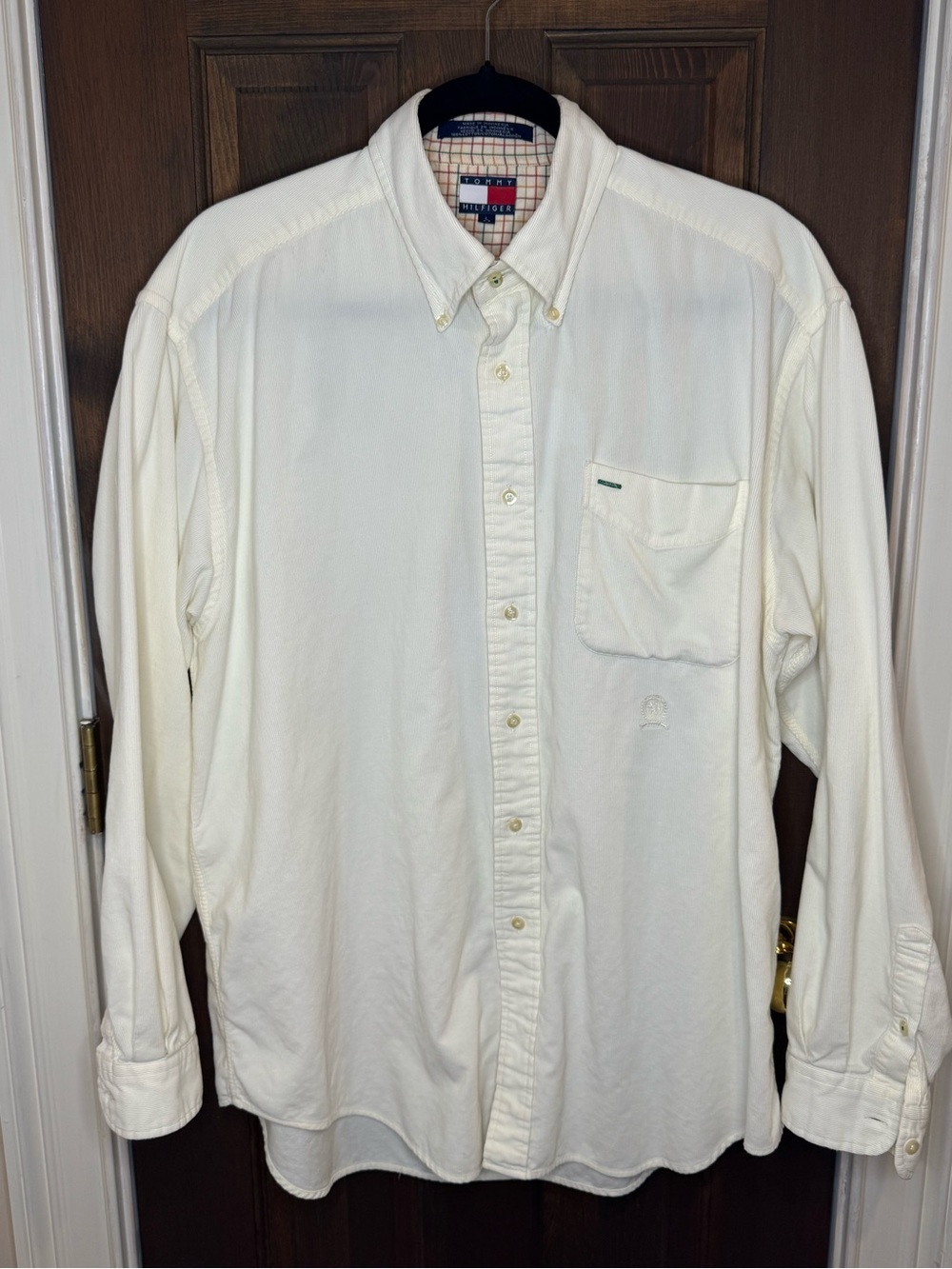 Vintage 90s Tommy Hilfiger Cream Corduroy Button-Down Shirt - Size L